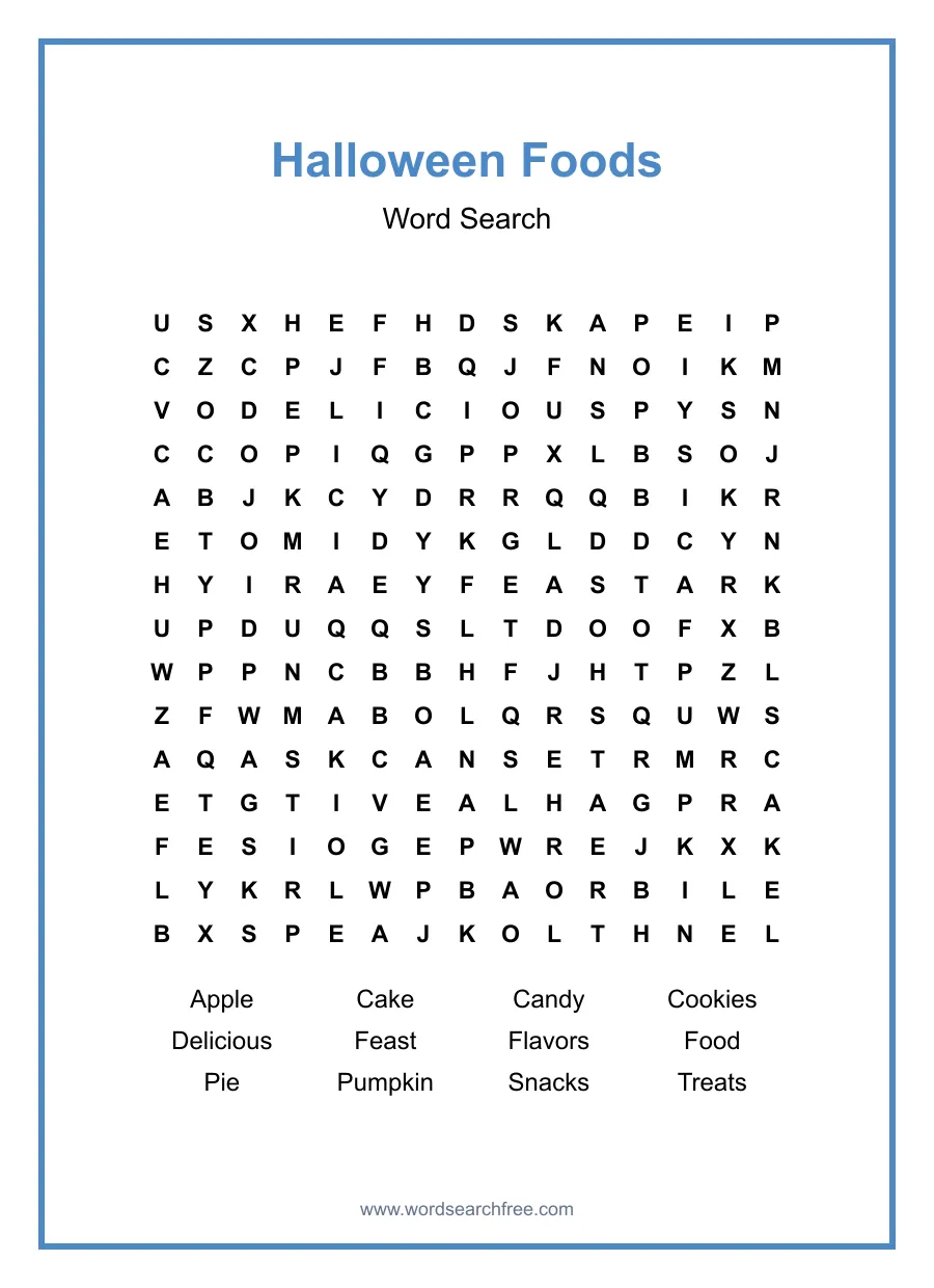 Halloween Foods - Hard Word Search Puzzle