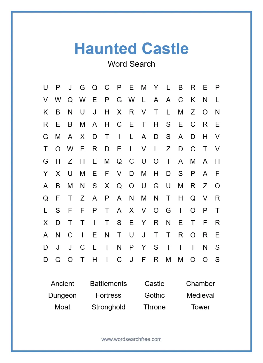 Haunted Castle - Hard Word Search Puzzle
