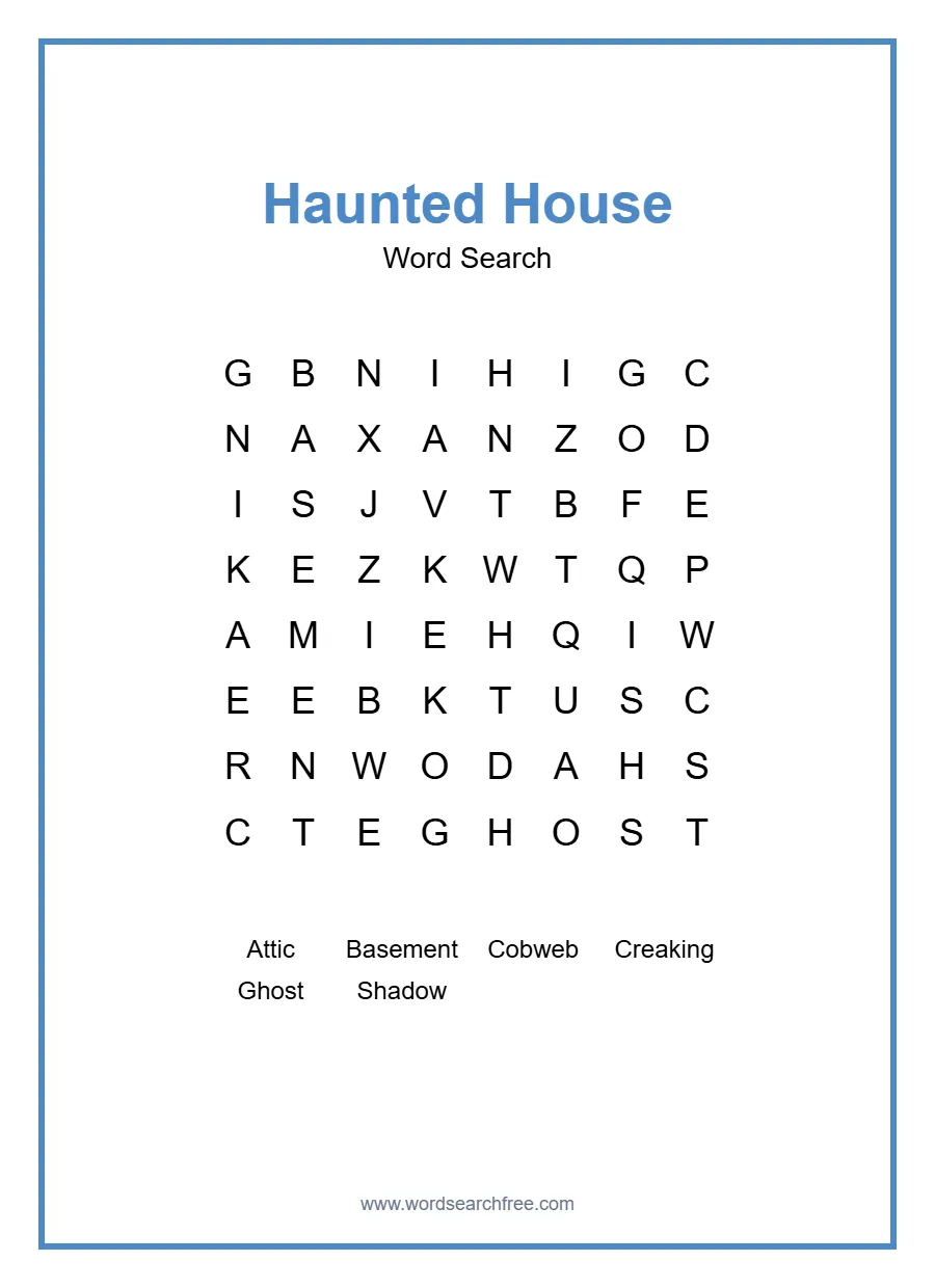 Haunted House - Easy Word Search Puzzle