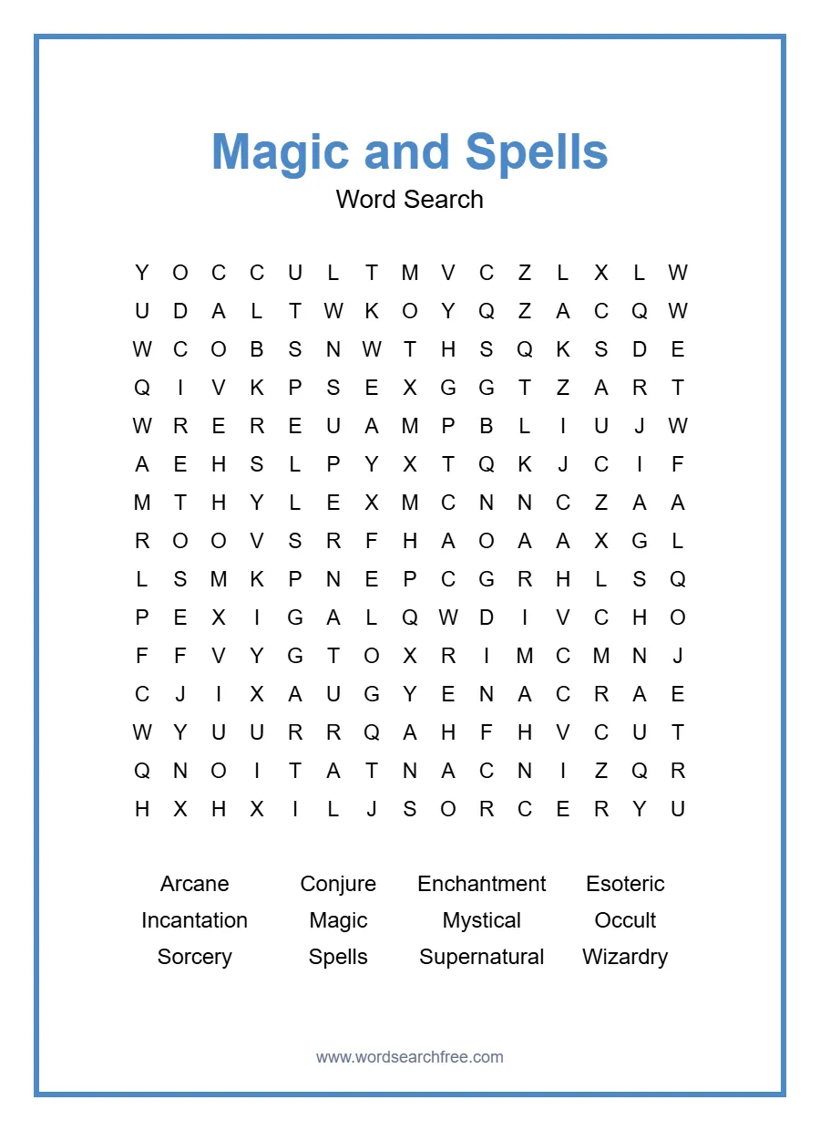 Magic and Spells - Hard Word Search Puzzle