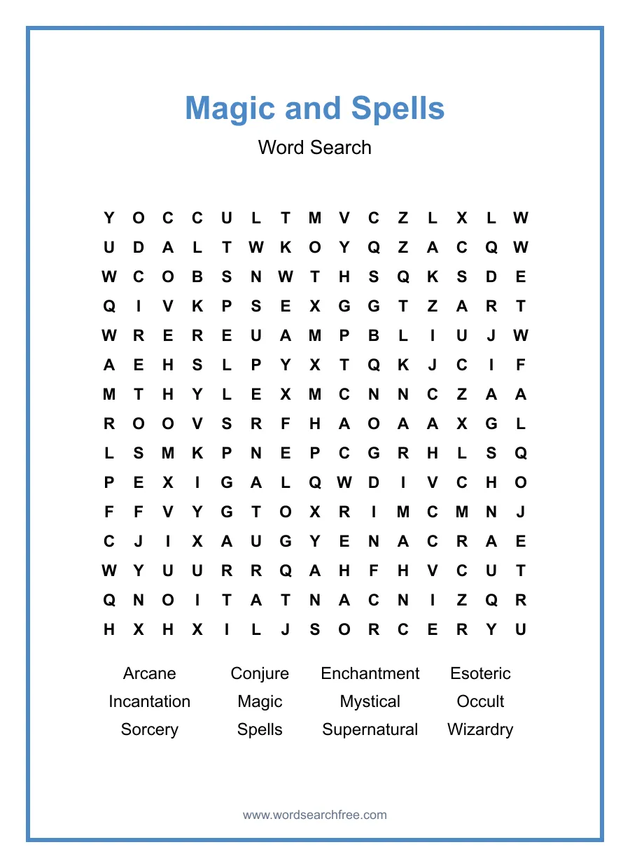 Magic and Spells - Hard Word Search Puzzle