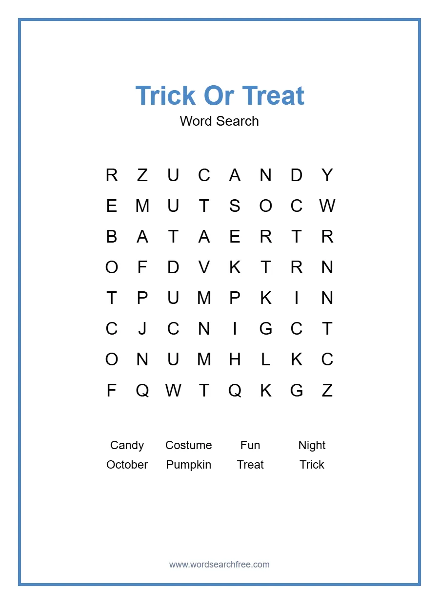 Trick Or Treat - Easy Word Search Puzzle