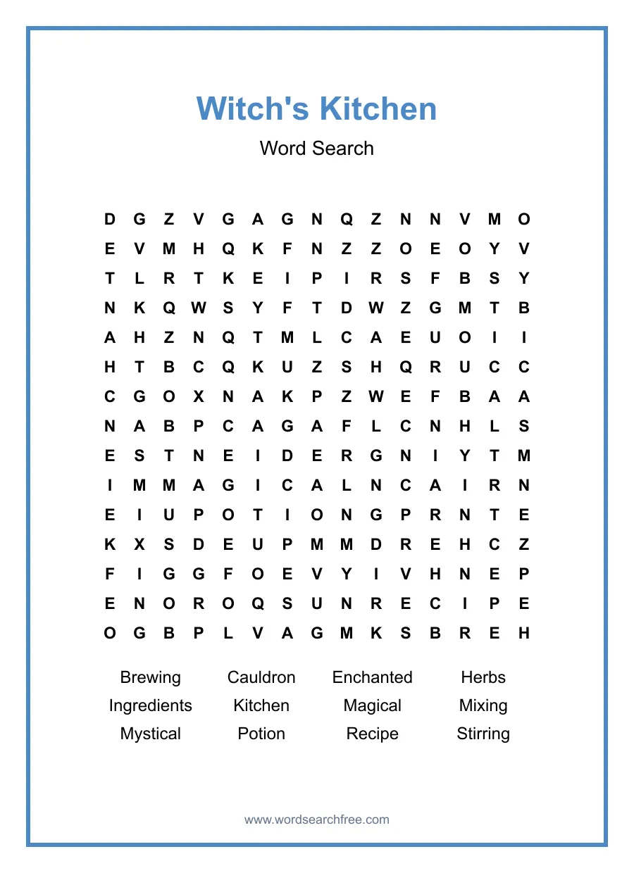 Witch's Kitchen - Hard Word Search Puzzle
