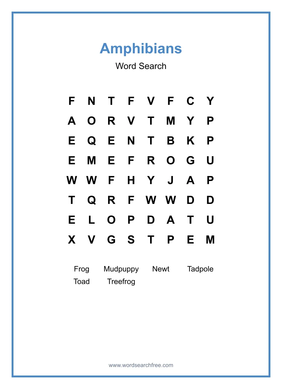 Amphibians - Easy Word Search Puzzle