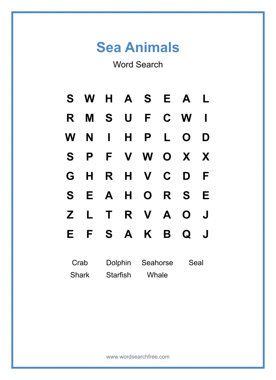 Sea Animals - Easy Word Search Puzzle
