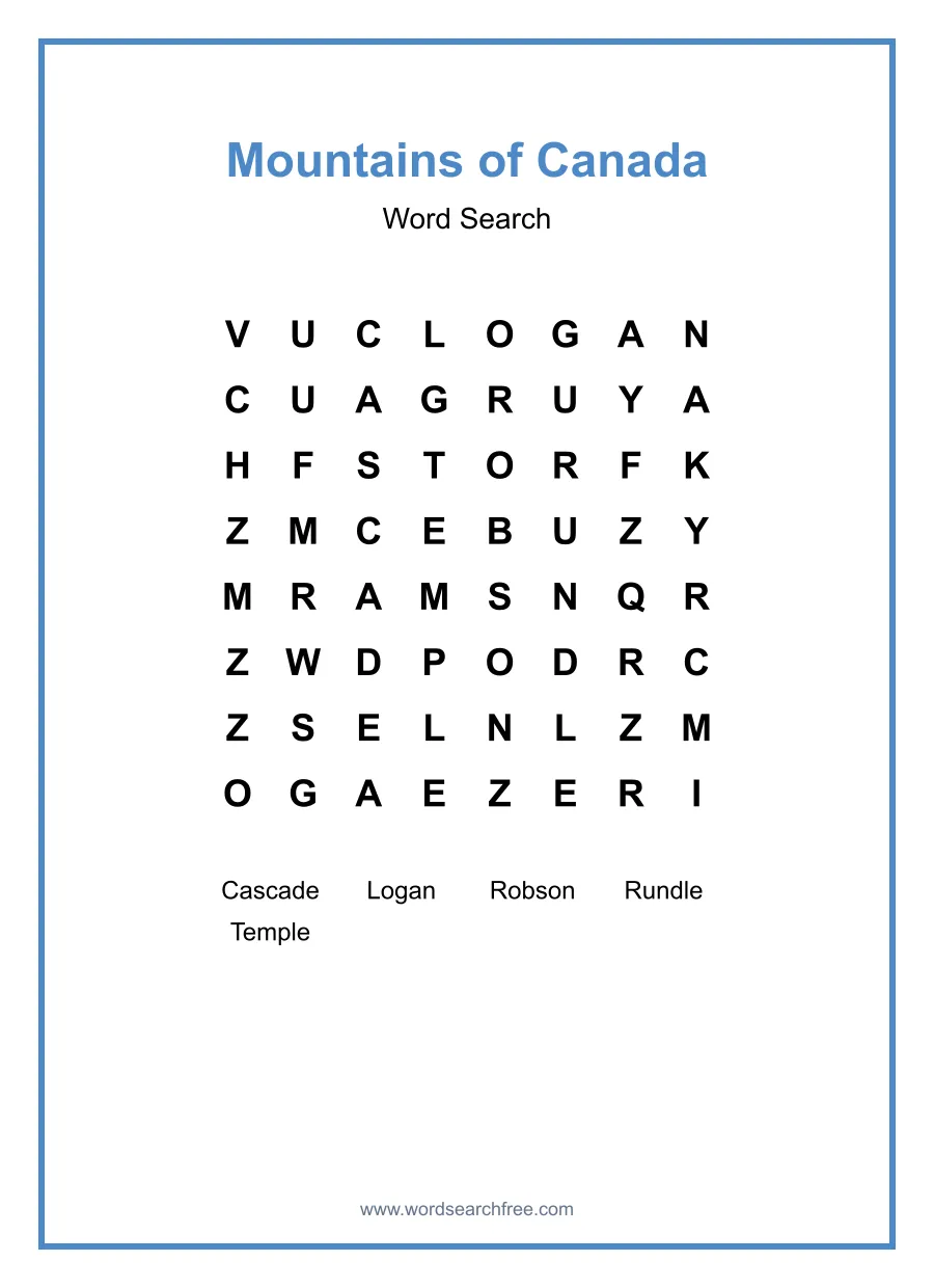 Mountains of Canada - Easy Word Search Puzzle