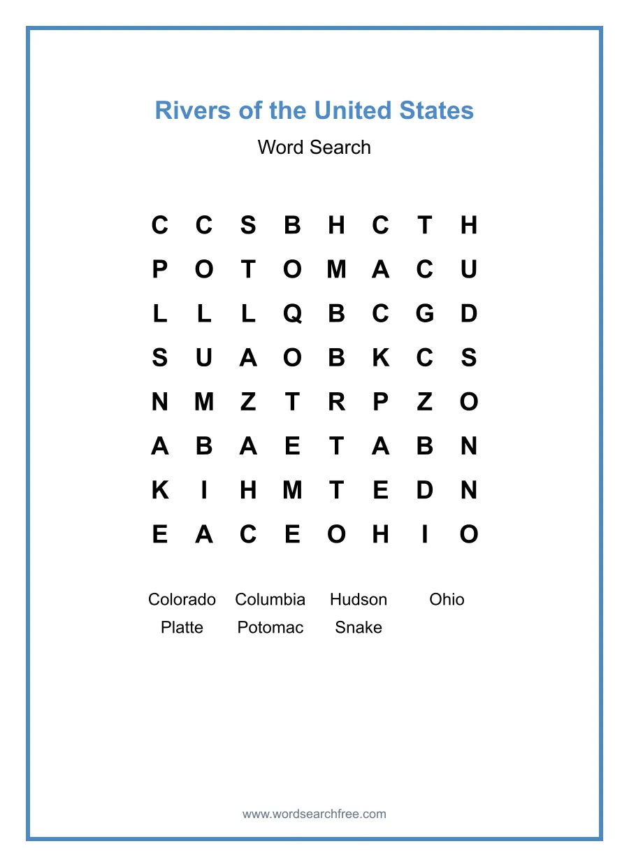 Rivers of the United States - Easy Word Search Puzzle