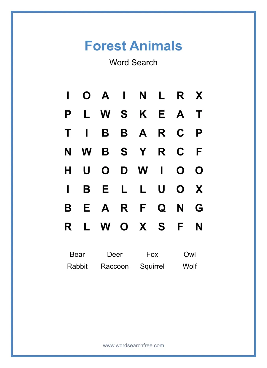 Forest Animals - Easy Word Search Puzzle