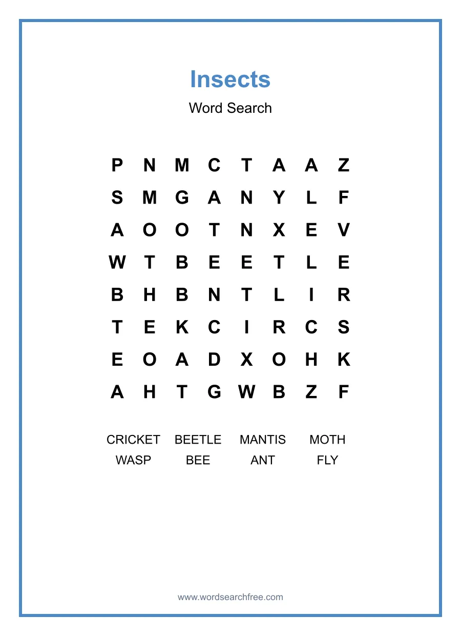 Insects - Easy Word Search Puzzle