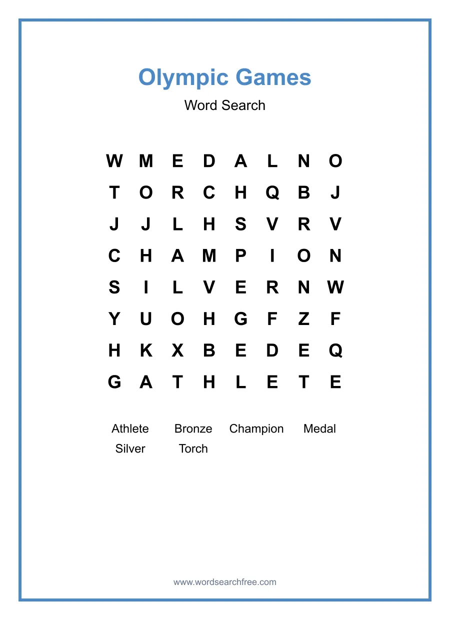 Olympic Games Word Search - Free printable puzzle with 6 words