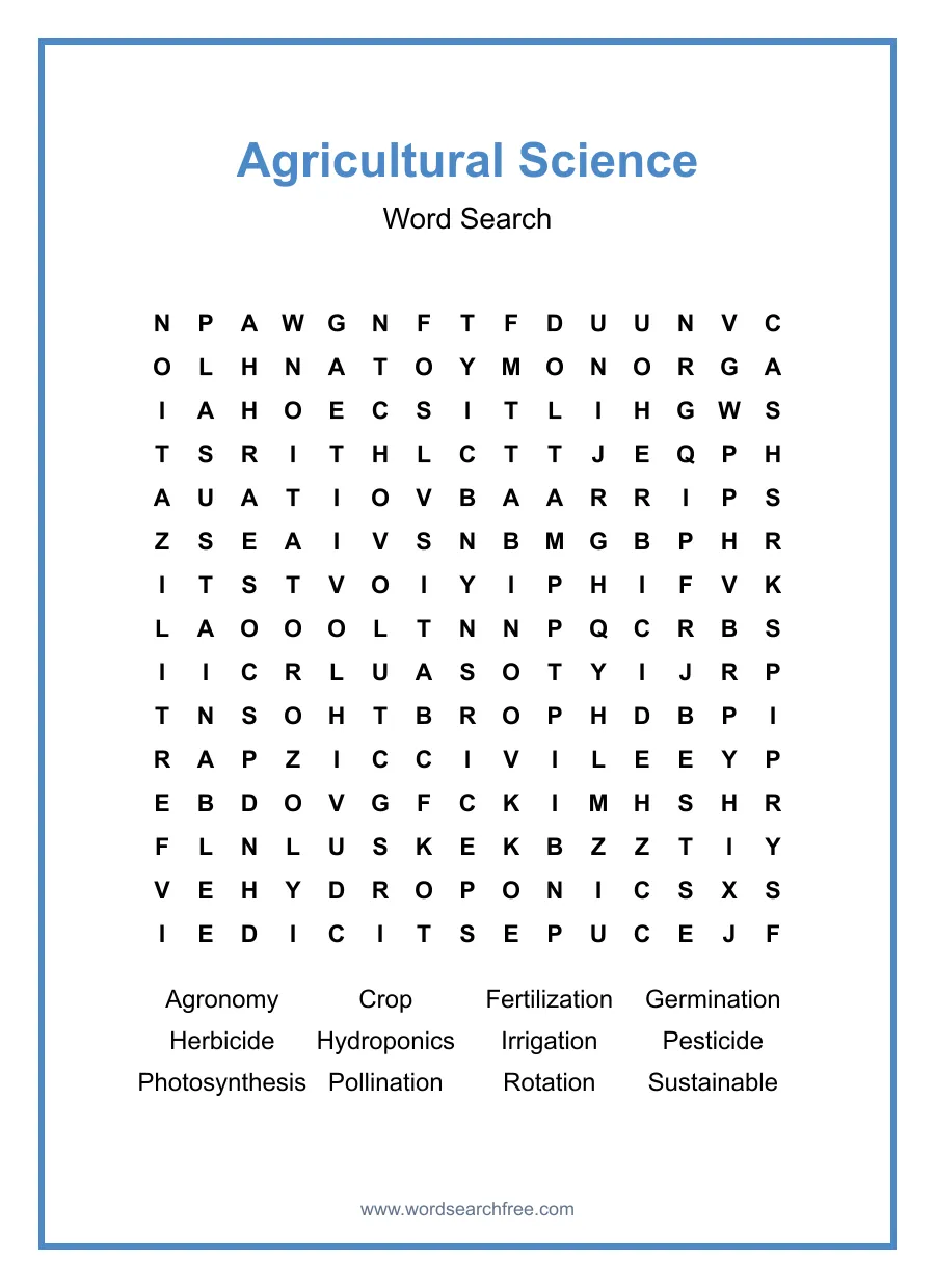 Agricultural Science - Hard Word Search Puzzle