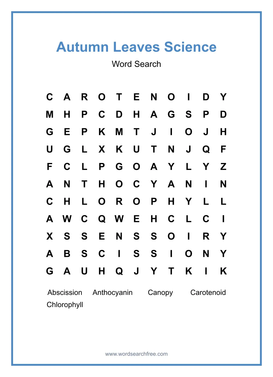 Autumn Leaves Science - Medium Word Search Puzzle