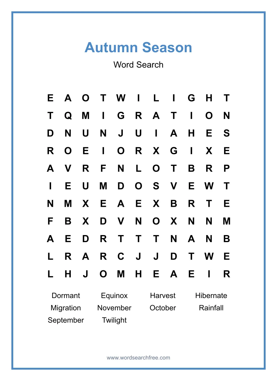 Autumn Season - Medium Word Search Puzzle
