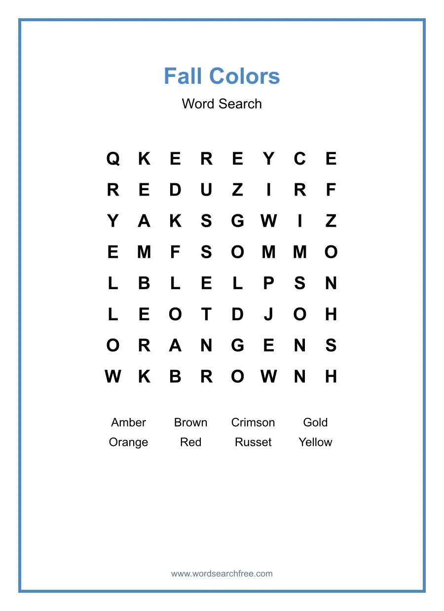 Fall Colors - Easy Word Search Puzzle