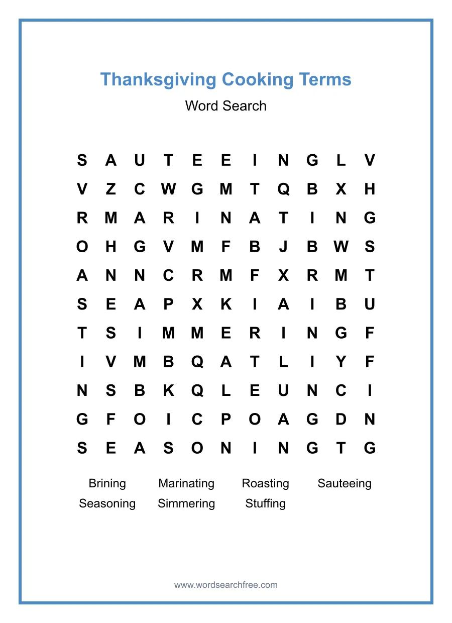 Thanksgiving Cooking Terms - Medium Word Search Puzzle