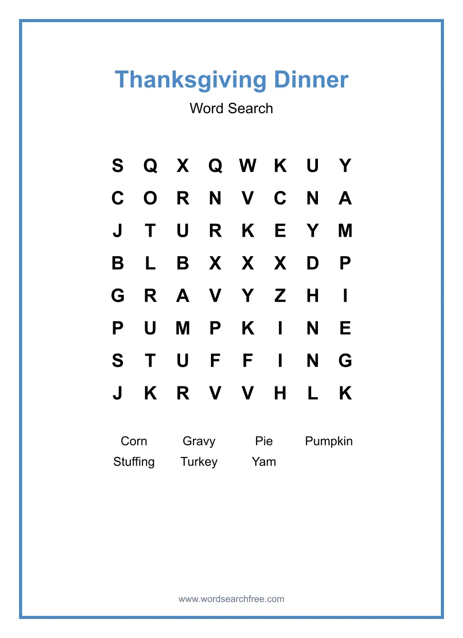 Thanksgiving Dinner - Easy Word Search Puzzle