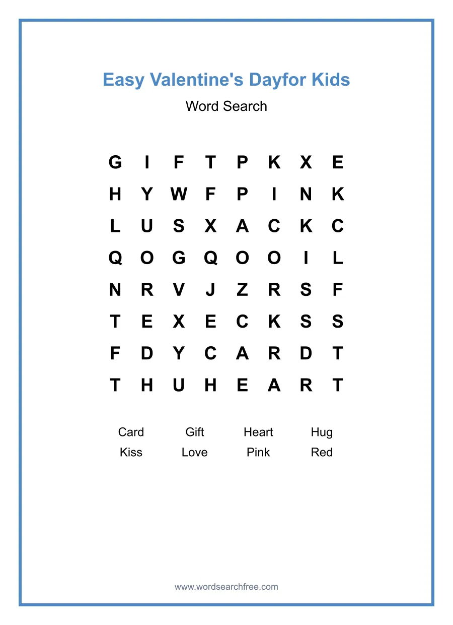 Easy Valentine's Day Word Search for Kids - Free printable word search puzzle