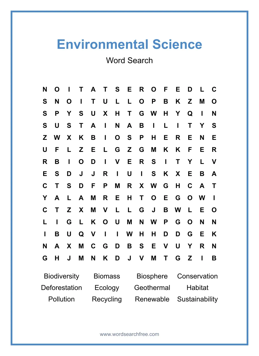 Environmental Science Word Search - Free printable puzzle with 12 words