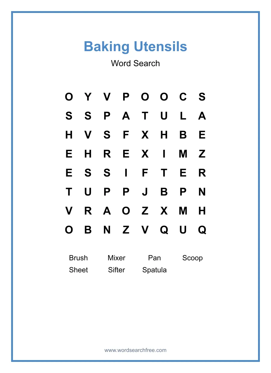 Baking Utensils - Easy Word Search Puzzle