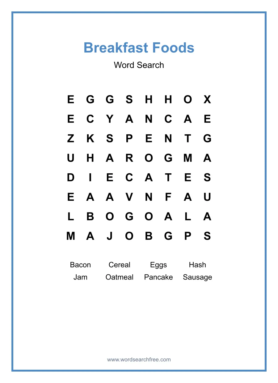 Breakfast Foods - Easy Word Search Puzzle