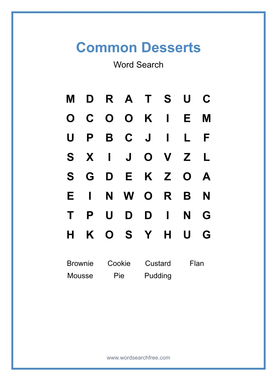 Common Desserts - Easy Word Search Puzzle