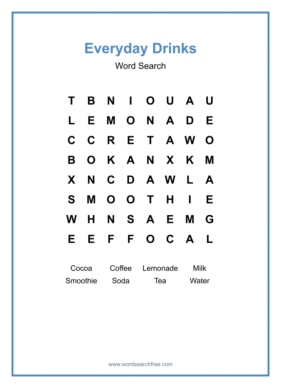 Everyday Drinks - Easy Word Search Puzzle