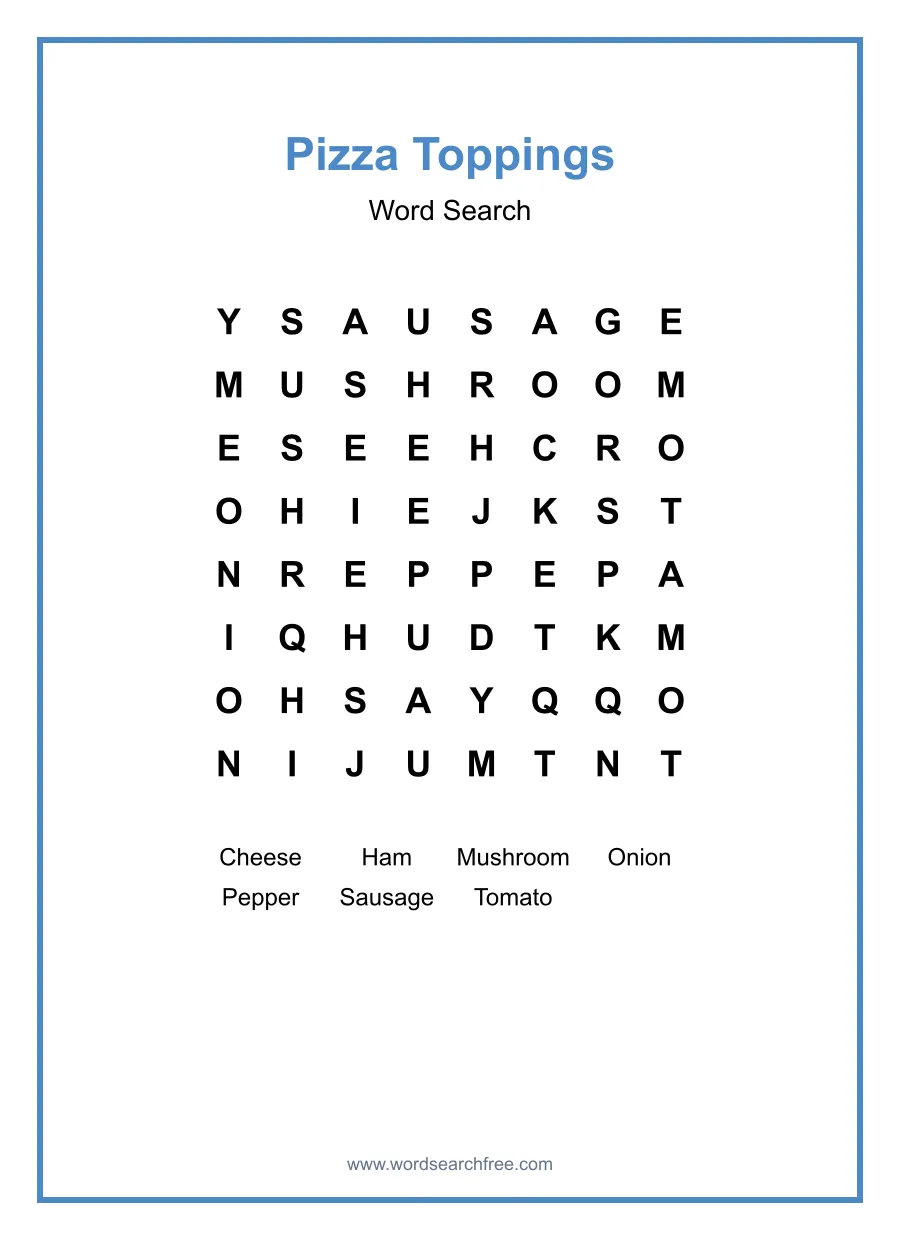 Pizza Toppings - Easy Word Search Puzzle