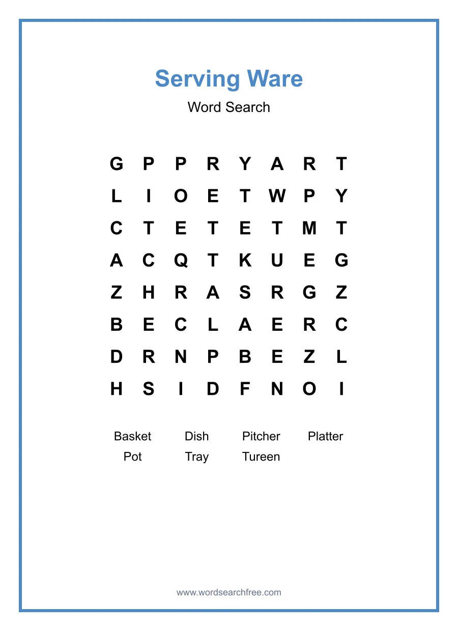 Serving Ware - Easy Word Search Puzzle