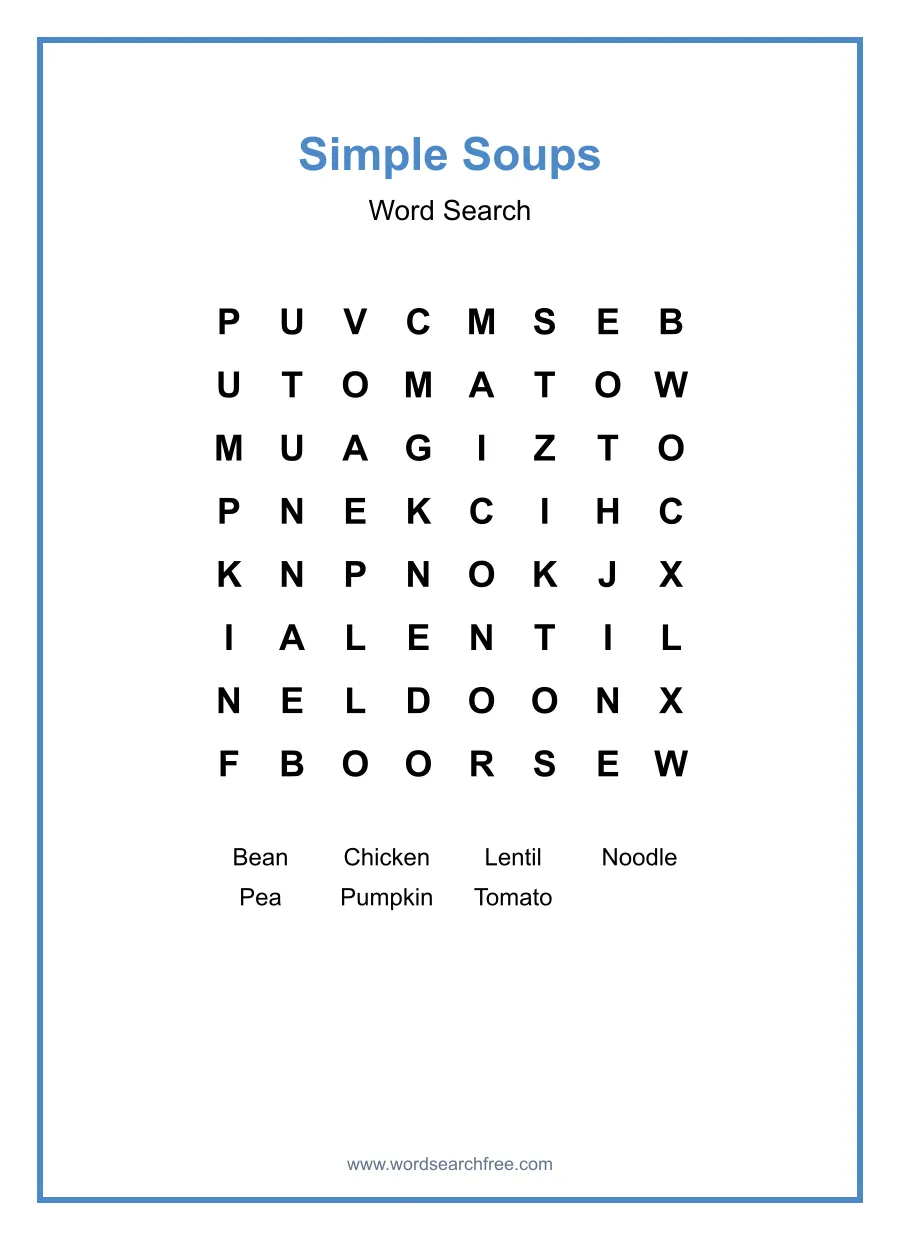Simple Soups - Easy Word Search Puzzle