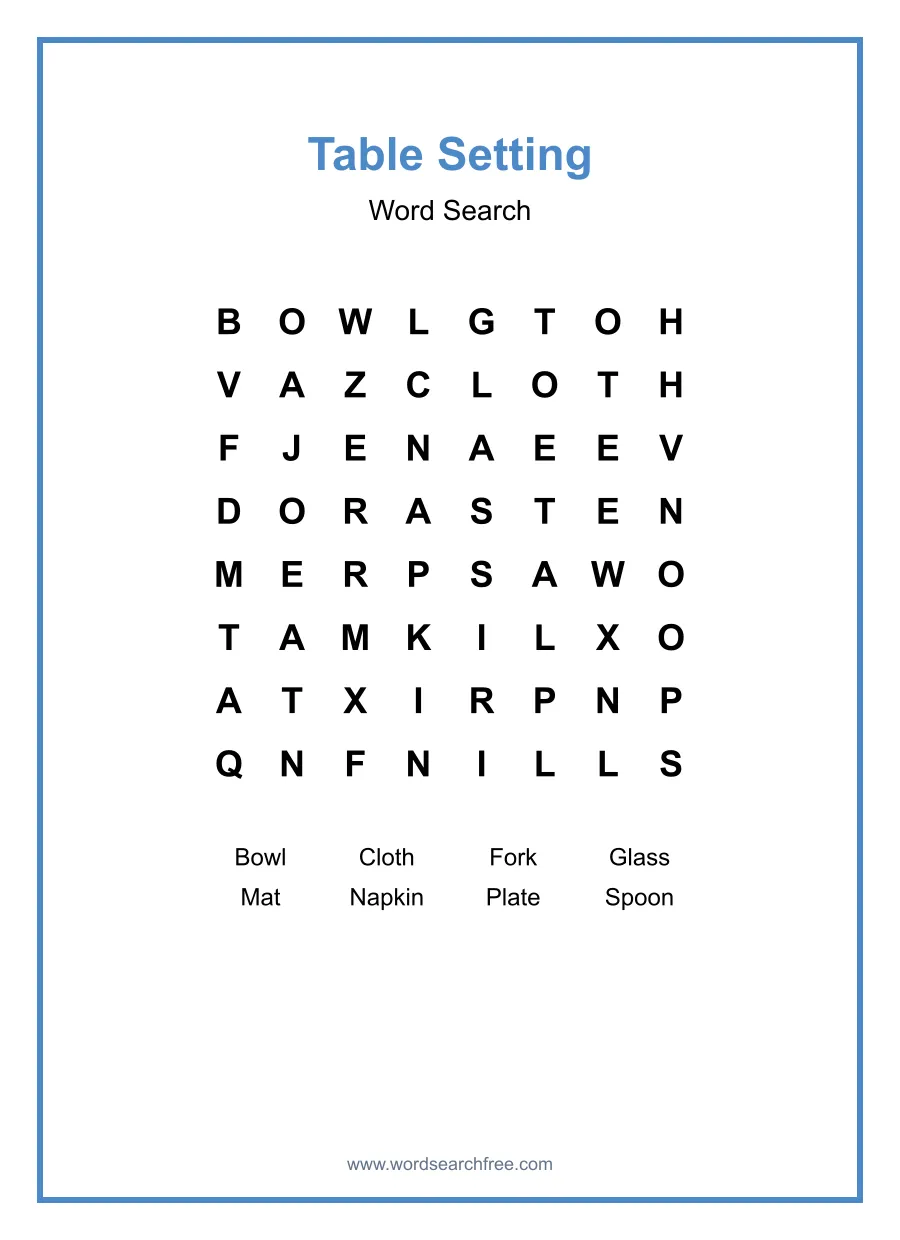 Table Setting - Easy Word Search Puzzle
